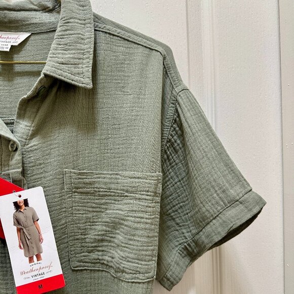 New Weatherproof Women's Gauze Midi Dress Size M Green Adjustable Belt At Waist - Picture 5 of 14